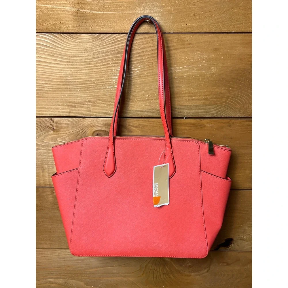 Michael Kors Marilyn Medium TZ MK Tote Spiced Coral Leather Handbag DESIGNER NWT